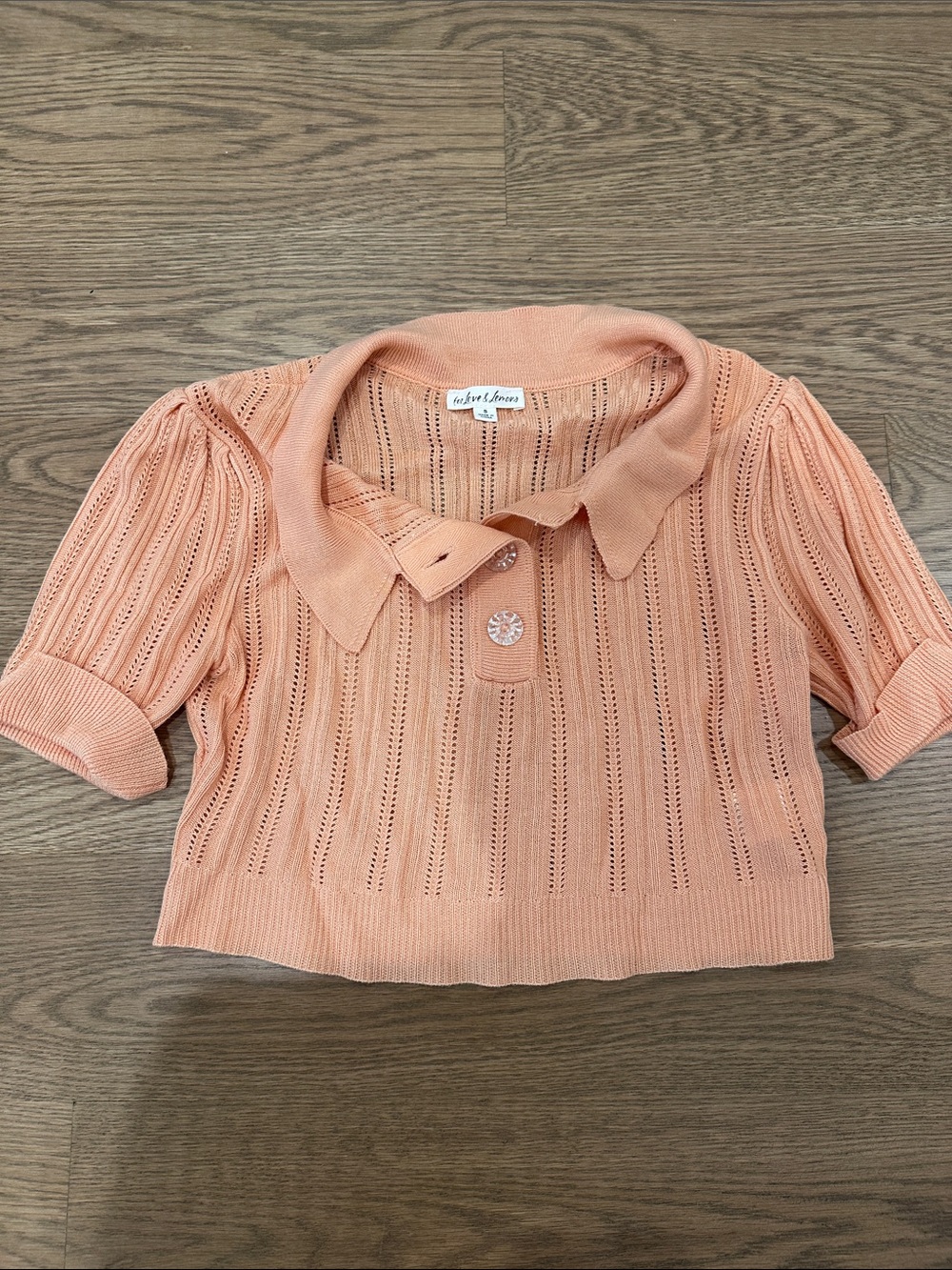For Love & Lemons Peach Crochet-Style Collared Crop Top